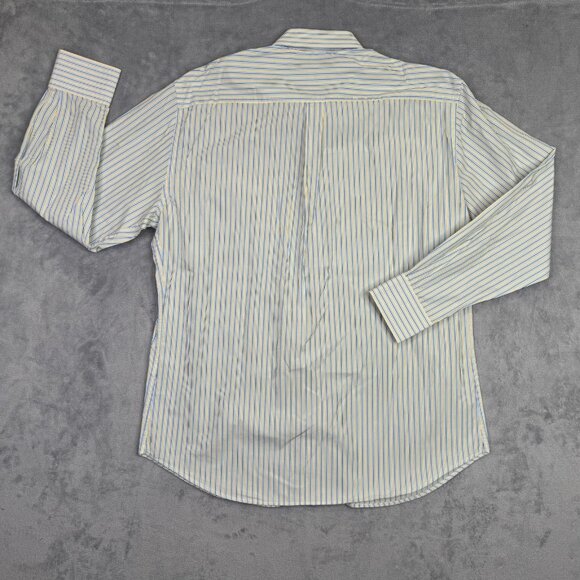 Peter Millar Dress Shirt Mens XL White Yellow Blue Striped Long Sleeve Button Up - Picture 3 of 10